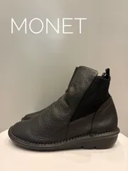 【MONET 】サイドゴアブーツ 23.5㎝　ブーツ　ブラック 幅広　4E 本革 3cmヒール