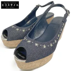 JIMMY CHOO ジミーチュウ デニム スタースタッズ コルクソール ウェッジサンダル 37