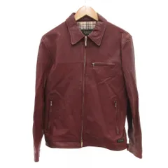 バーバリーブラックレーベル BURBERRY BLACK LABEL レザージャケット ライダース シングル ゴートレザー M 赤 レッド ボルドー /JS ■GY61