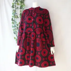 新品 a138 ML ジャガード チュニック ワンピース 立体 花柄 スタンドカラー 体型カバー 上品 レッド系 50代 60代 70代