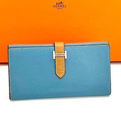 エルメス べアンスフレC刻印 アズール水色シルバー金具Hermes 財布 長