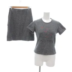 アンタイトル UNTITLED セットアップ カットソー タイトスカート 9 グレー 半袖 ラウンドネック ロゴプリント アンゴラ混 ひざ丈 /NU ■GY60