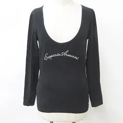 エンポリオアルマーニ EMPORIO ARMANI カットソー プルオーバー 長袖 ラウンドネック ビジュー ロゴ 綿 黒 ブラック M