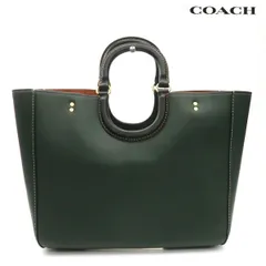COACH レイトート CH592 グラブタンレザー ダークグリーン 2WAYバッグ ※ポーチ欠品 コーチ ◆送料込◆質屋-11733
