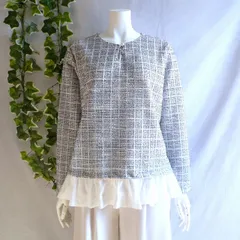 新品 9455 ML ツイード プルオーバー 裾フリル 春夏秋 レディース 格子 マルチツイード 異素材切替 上品 50代 60代 70代