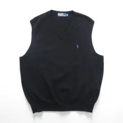 Polo Ralph Lauren 90年代 メリノウール ニット Vネック ベスト XL ブラック 羊毛 スモールポニー刺繡