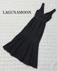 LAGUNAMOON デニムロングワンピース S バックリボン マキシ丈122cm フレア ノースリーブ ステッチ Aライン ラグナムーン