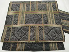 平和屋着物●九寸名古屋帯　格子花文　　正絹　逸品　CABD0751hy