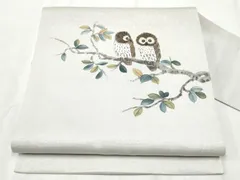 平和屋着物●九寸名古屋帯　作家物　手描き　フクロウ　枝花文　正絹　逸品　CABD0754hy