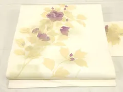 平和屋着物●塩瀬　九寸名古屋帯　作家物　手描き　刺繍　草花文　正絹　逸品　未使用　CABD4041dy