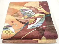 平和屋着物▽太鼓柄袋帯　スリーシーズン　春夏秋　櫛織　幾何学文様　金糸　正絹　逸品　CABD5921hy