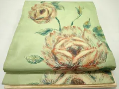 平和屋着物●アンティーク　大正ロマン　六通柄京袋帯　手描き　薔薇　バラ　正絹　逸品　DABD0550op