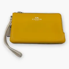コーチ シグネチャー ダブルジップ リストレットポーチ イエロー キャンバス×レザー
