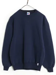 【お得なクーポン配布中!】 90s USA製 ラッセル 無地 スウェット メンズ レディース M オールド トレーナー 前V 裏起毛  ワンポイント ブランク クルーネック ネイビー