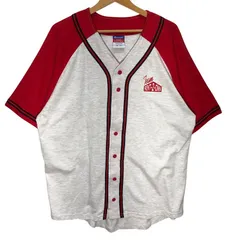 Champion チャンピオン Team RENT 2-OWN 野球 ベースボールシャツ ゲームシャツ 半袖シャツ バック刺繡 ワンポイント刺繡 オーバーサイズ ビッグシルエット Vietnam製 XLサイズ レッド ライトグレー
