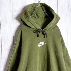 【海外モデル】ナイキ NIKE グリーン センターロゴ リブデザイン スウェット パーカー #n8