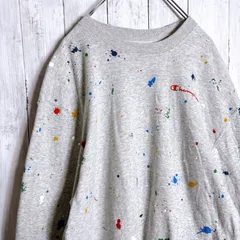 【海外モデル】Champion チャンピオン 総柄 ペイント スウェット トレーナー グレー #46