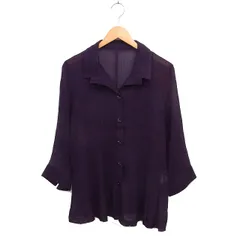 麻里美 オープンカラー シャツ ブラウス 透け感 無地 長袖 M～L 紫 パープル /NT19