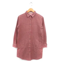 マドモアゼルノンノン mademoiselle NON NON ステンカラー シャツワンピース Iライン ひざ丈 コットン 綿 長袖 赤 レッド /NT32