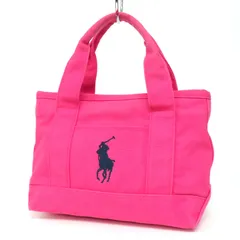WA26455 美品 POLO RALPH LAUREN ポロラルフローレン キャンバス ハンドバッグ ミニトートバッグ ポニーロゴ刺繍 コットン ピンク