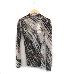 ザラ ZARA タグ付き シアー カットソー Tシャツ 長袖 総柄 XS ブラック 黒 /KT20