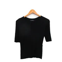 グリーンレーベルリラクシング ユナイテッドアローズ green label relaxing リブ ニット セーター 五分袖 Vネック コットン シンプル ブラック 黒 /KT31