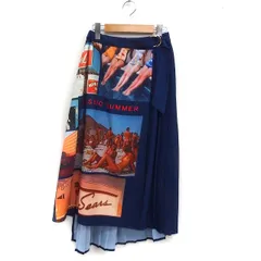 レディアゼル REDYAZEL プリント ラップスカート バックプリーツ ロング丈 F ネイビー 紺 /FT30