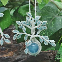 海を象徴する魔石『アクアマリン』『パール』『アパタイト』生命の樹マクラメ編ネックレス