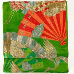 ［7022］袋帯 扇鳳凰文様 金銀糸 六通 未仕立て 正絹 着物 フォーマル