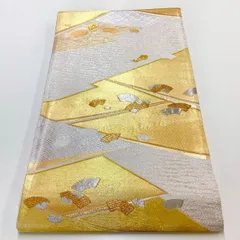 ［7026］袋帯 輝彩錦 扇面吉祥文様 金 シルバー 六通 正絹 着物 フォーマル