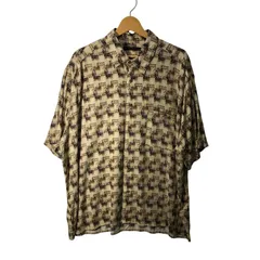 MAMHATTAN アロハシャツ 総柄 US古着 ボタンダウン オープンカラー 開襟シャツ レーヨンシャツ 半袖 シャツ オーバーサイズ ビッグシルエット KOREA製 XLサイズ ベージュ ブラウン