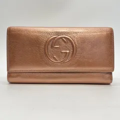 3446 GUCCI グッチ 長財布 インターロッキング レザー ピンクゴールド フラップ コンチネンタル