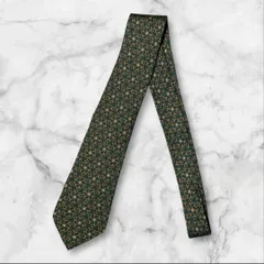 エルメス ネクタイ グリーン 総柄 シルク100％ フランス製