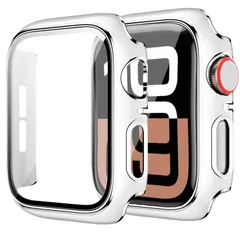 【数量限定】高透過率 3D曲面エッジ 全面保護 素材 PC+ガラス Watch保護ケース 防塵 Apple Apple 対応 40mm キズ防止 SE3/SE2/SE/6/5/4 Series カバー 軽量(40mm，ホワイト＋シルバーエッジ) アップルウォッ