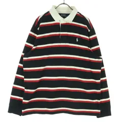 Polo by Ralph Lauren ポロバイラルフローレン ワンポイントロゴ ボーダー柄 長袖 ラガーシャツ LL ブラック メンズ 古着