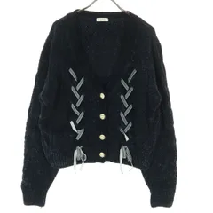 axes femme アクシーズファム 長袖 Vネック ニットカーディガン M ブラック リボン レディース 古着