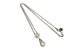 Christian Dior クリスチャンディオール ネックレス パールネックレス - ゴールド系 メタル フェイクパール ラインストーン レディース ペンダント ヴィンテージ 美品