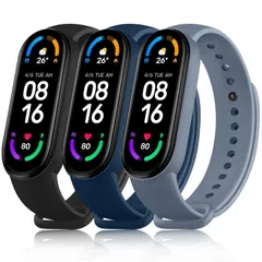【特価商品】Mi Band Band 5 バンド Mi 替えベルト 柔らかい Xiaomi シリコン製 交換ベルト Xiaomi 対応 Mi / band 5 6 / Mi コンパチブル band 6 [ATUP] スマートバンド (ブラック+紺+ブルーグレー