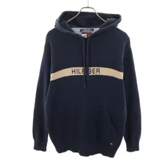 TOMMY HILFIGER トミーヒルフィガー 90s オールド 長袖 ニット パーカー XS ネイビー メンズ 古着
