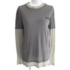 ミュウミュウ miumiu 23AW Tシャツ カットソー ロゴ パッチ フェイクレイヤード デザイン 長袖 S 灰 グレー 0220