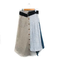 レディアゼル REDYAZEL フレア スカート ロング 切替 フロントボタン ストライプ S ベージュ /KT12