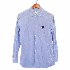 【中古】PLAY COMME des GARÇONS プレイ コム デ ギャルソン ワンポイント 黒ハート ストライプ 長袖シャツ レディース メンズ シャツ ブルー