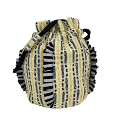 BORDERS at BALCONY(ボーダーズアットバルコニー) ショルダーバッグ - アイボリー×イエロー×黒 フリル/巾着型/LINTON