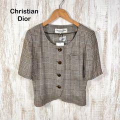 ☆美品☆ディオール ノーカラージャケット ロゴボタン 裏地チェック