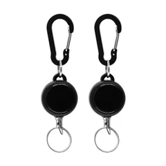 伸縮自在 カラビナ付 最長60cm リールストラップ リールキーホルダー パスケース リール [サムコス] 金具 吊り下げ名札用