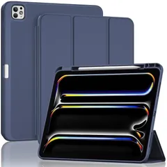 ProCase iPad Pro 13インチ ケース M5/M4 2025/2024 ペン収納 耐衝撃 カバー 3つ折り スタンド -ネイビー