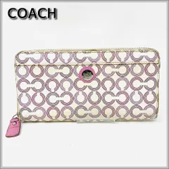 コーチ（COACH）オプアート PVC ラウンドファスナー アコーディオン 長財布 ホワイト×パープル