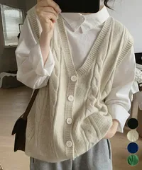 Vネックニットベストレディースニットジレ　オフィスカジュアル ノースリーブニットトップス