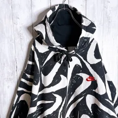 【海外モデル/入手困難】ナイキ NIKE 総柄 黒白 ブラック ホワイト 赤スウッシュ スウェット パーカー #2507