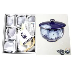 香蘭社 ルリ胡蝶蘭 茶器セット 有田焼 日本製　6点セット 　未使用品　R1202-AFN